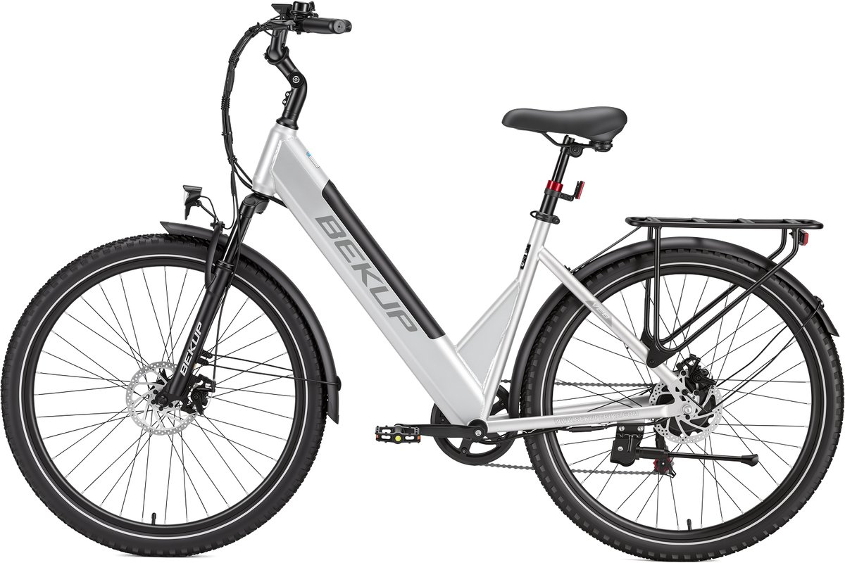 28 inch Elektrische stadsfiets - Comfortabele stadsfiets - 522Wh lange actieradius accu - 250W achterwielmotor - 45Nm koppel - Shimano 7 versnellingen - Schijfremmen voor en achter - LCD-display - Geveerde zadelpen - Zilver – foto 2