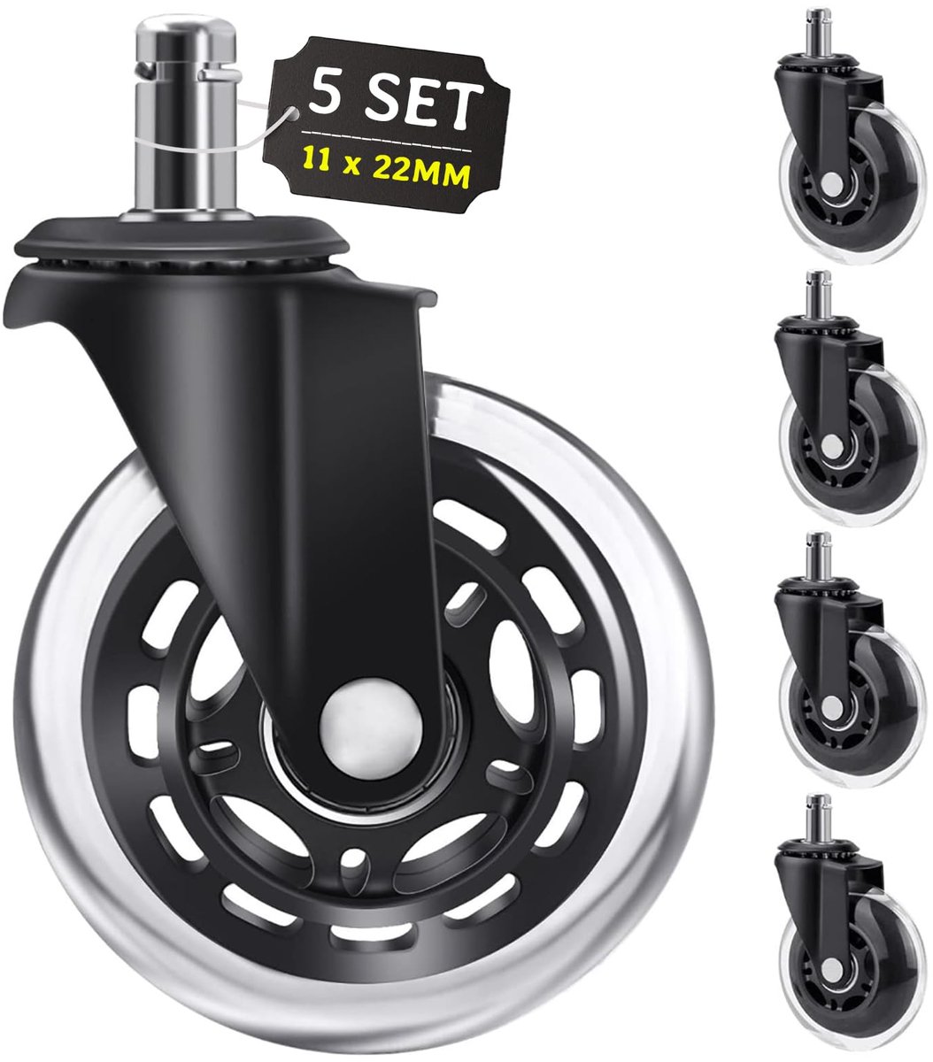 SnelShoppen - Zwenkwiel Bureaustoel Wielen 11mm x 22mm - 5 Stuks Rubber Wielen voor Draaistoelen - Stil en Geschikt voor Parketvloeren, Laminaat en Te