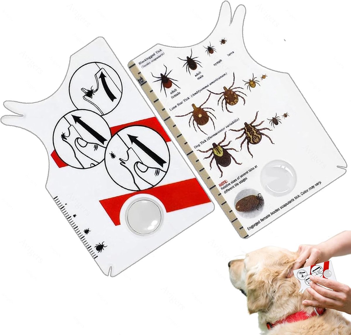 2 stuks tekenkaart met vergrootglas voor mens, kinderen, hond en kat, tekenkaart voor mensen voor outdoor, camping en huisdieren, tikkaart zacht teken van huisdieren of mensen verwijderen