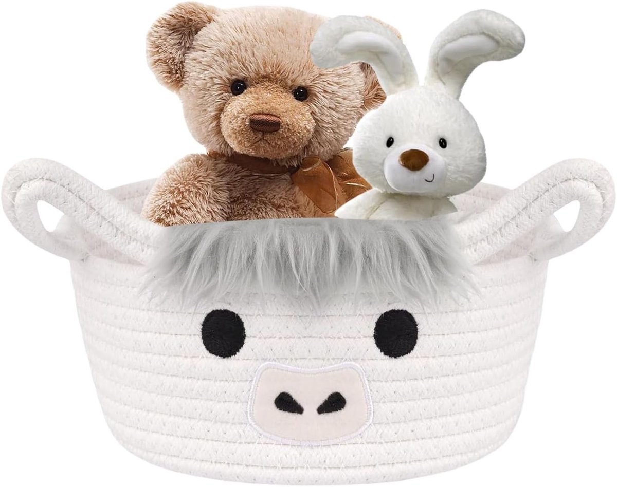 Handgemaakte Witte Mand met Handvat, Ideaal als Cadeau, Voor Kinderkamer, Wasmand, Speelgoedopbergmand, 21 x 21 x 12 cm