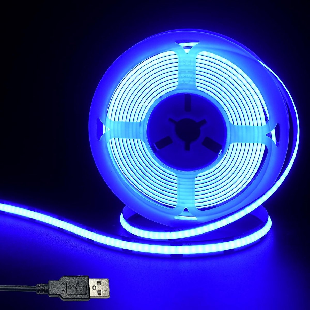 5V USB COB LED strip, blauw, 8mm breed 320led /m, 8W/m,CRI90,6. 56ft /2M, gegalvaniseerd dubbelzijdig paneel lichtstrip, waterdicht IP20, flexibele strip voor bekleding