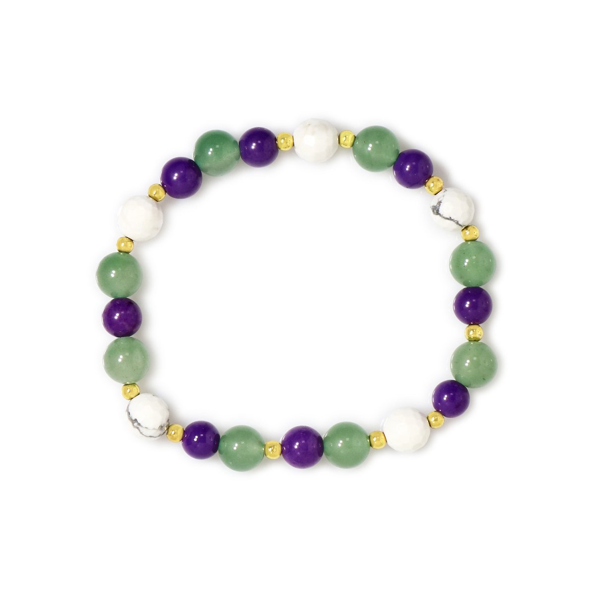 Cavill - Multigemstone Elastische Armband - 18.08 ct Howliet & 28.29 ct Groene Aventurijn & 19.24 ct Fosfosideriet - Gouden Hematiet & Handgemaakt