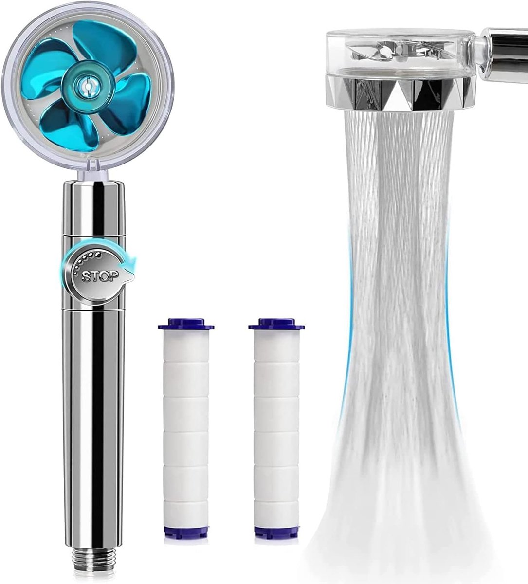 SnelShoppen - Doucheslang Handdouche Hoog Druk Waterbesparend 360° Rotatiefilter Turbo Spa Blauw