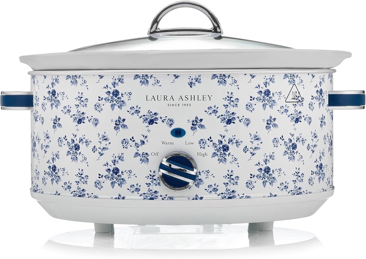 SnelShoppen - Slow Cooker 6.5L met China Rozenprint - Grote Kookpot voor 8 tot 10 Personen - Energiezuinig met 3 Temperatuurstanden - Slow Cooking met