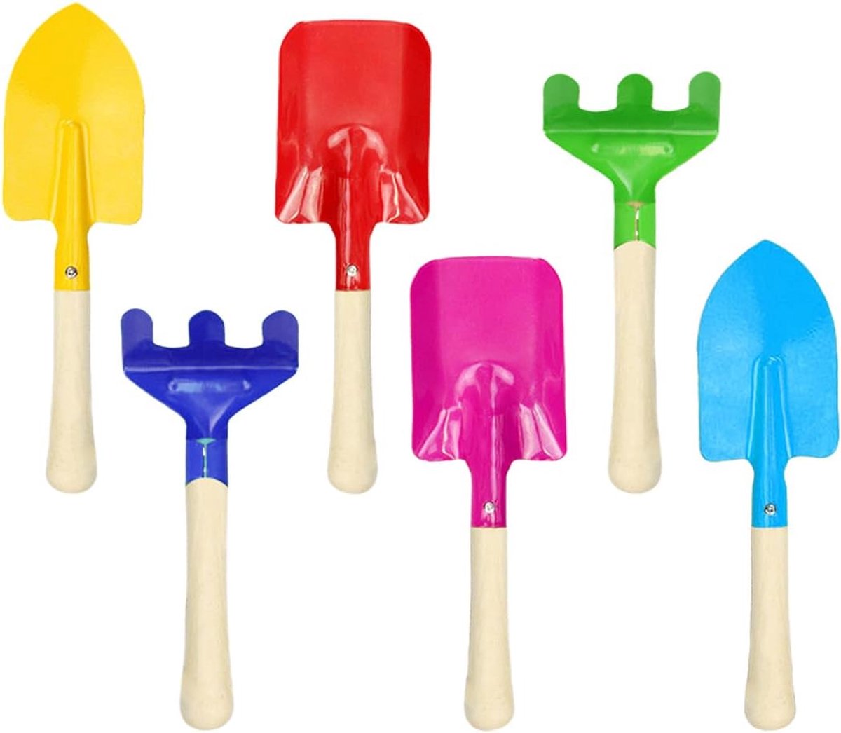 SnelShoppen - Tuingereedschapsset voor Kinderen 6-delig - Schep, Hark, Spade van Metaal en Hout - Kindvriendelijk Tuingereedschap voor Tuin, Balkon, T