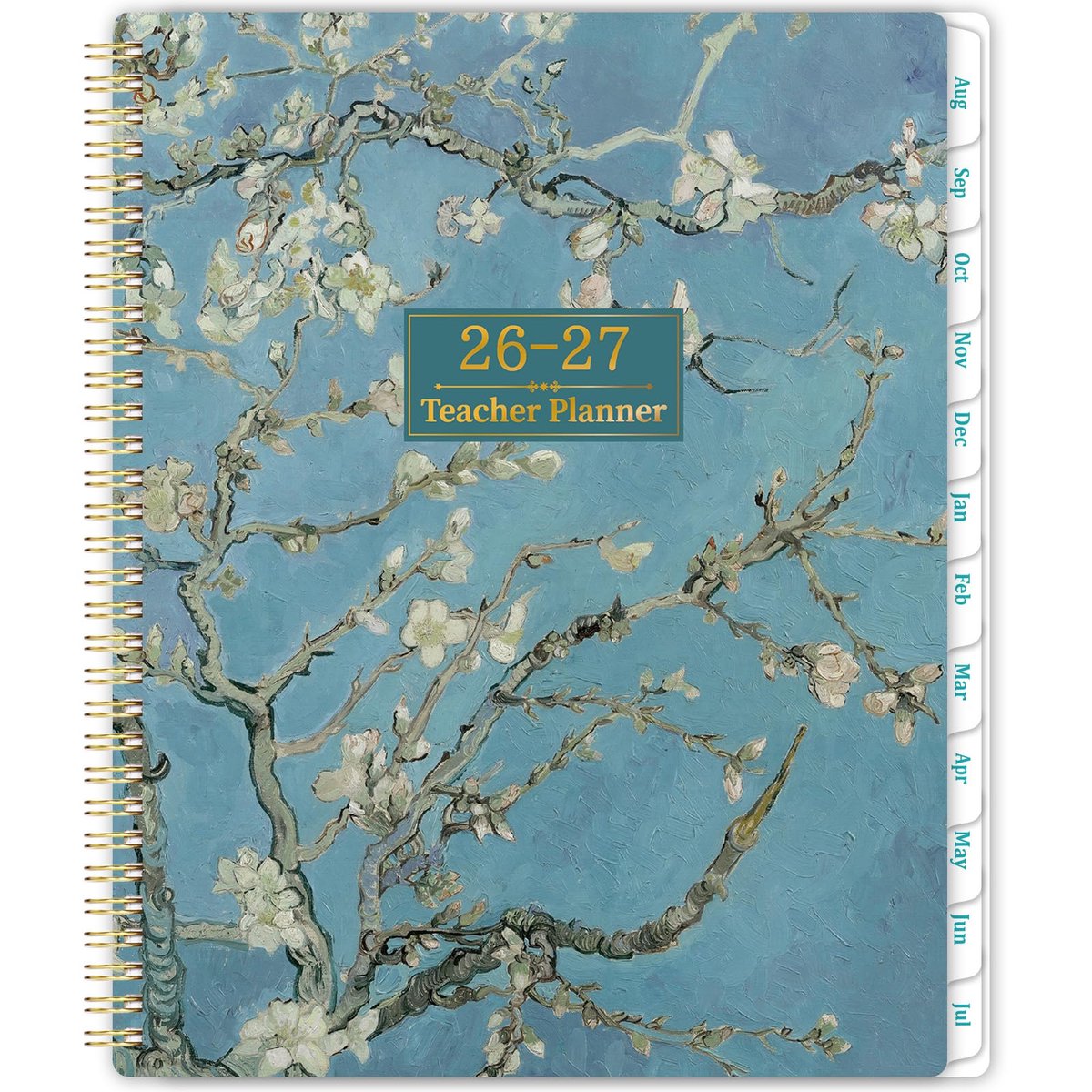 SnelShoppen - Planner voor leerkrachten 2026-2027 - Lerarenagenda A4 met maandelijkse tabbladen, bloemencover, achterzakje, 21x28 cm, perfect voor sch