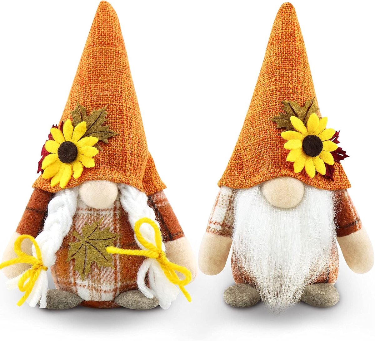 Herfst Gnome Decoraties Set van 2 - Pluche Handgemaakt - Zonnebloem en Esdoornblad - Sfeervolle woningdecoratie - ShopVlot