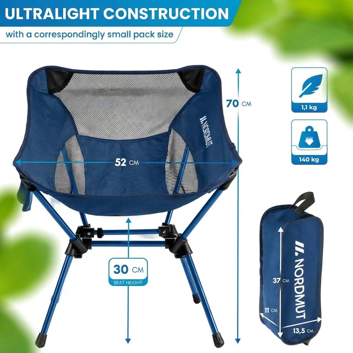 SnelShoppen - Ultralichte Kampeerstoel - Compacte Klapstoel voor Buiten - Draagvermogen 150 kg - Lichtgewicht Aluminium - Ideaal voor Festivals en Kam