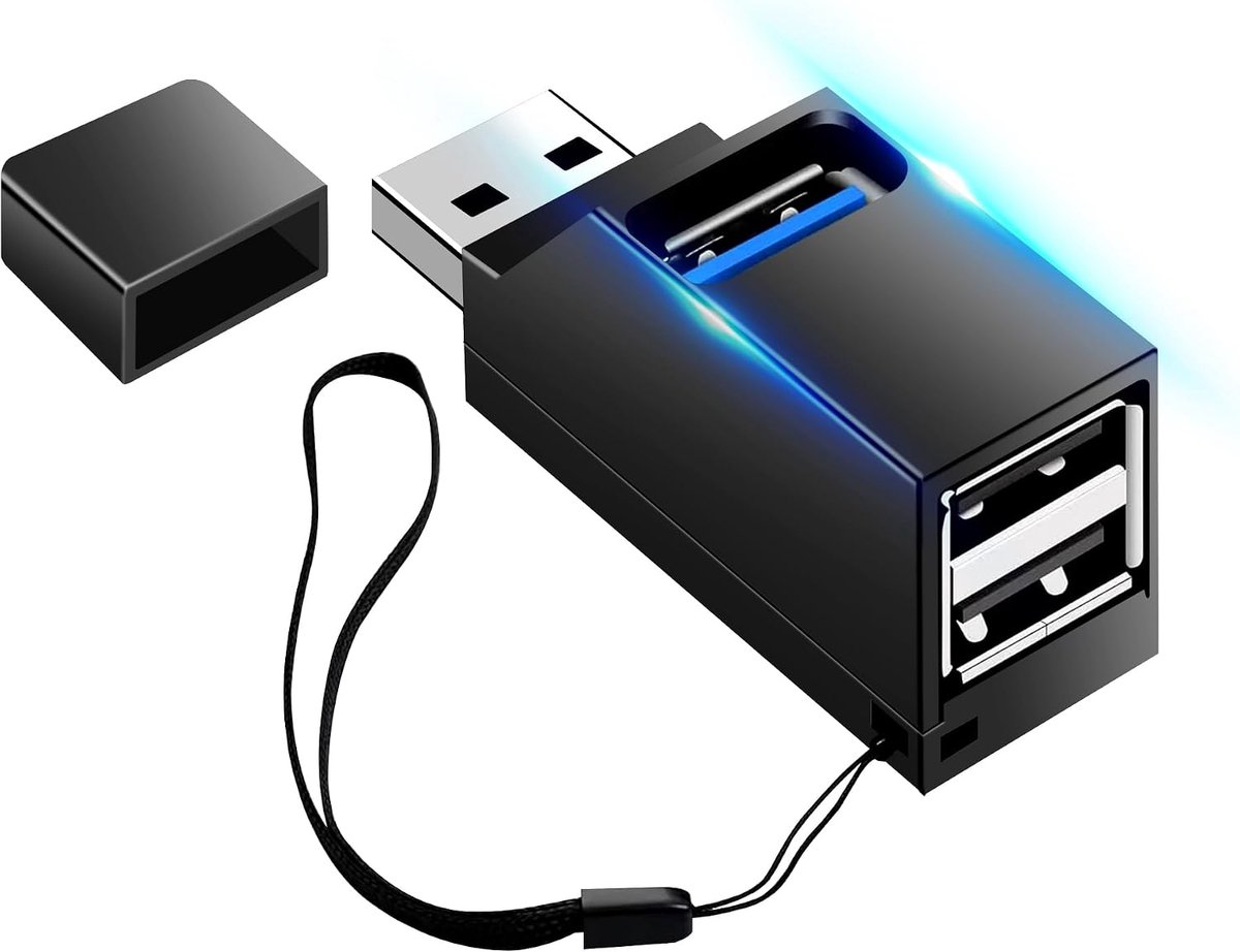SnelShoppen - USB 3.0-hub 3-poorts splitterhub (2x USB 2.0 + 1x USB 3.0) hoge snelheid USB-adapter voor pc en laptop, zwart - Ideaal voor datatransfer