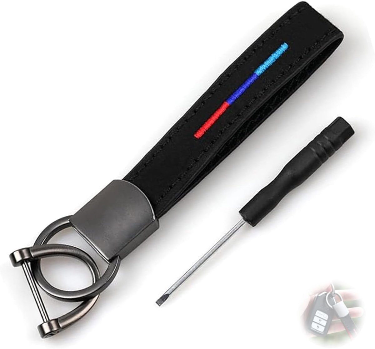 Sleutelhanger leer - hoogwaardig - met metalen embleem - robuust voor BMW E60 F30 G01 en meer - ShopVlot
