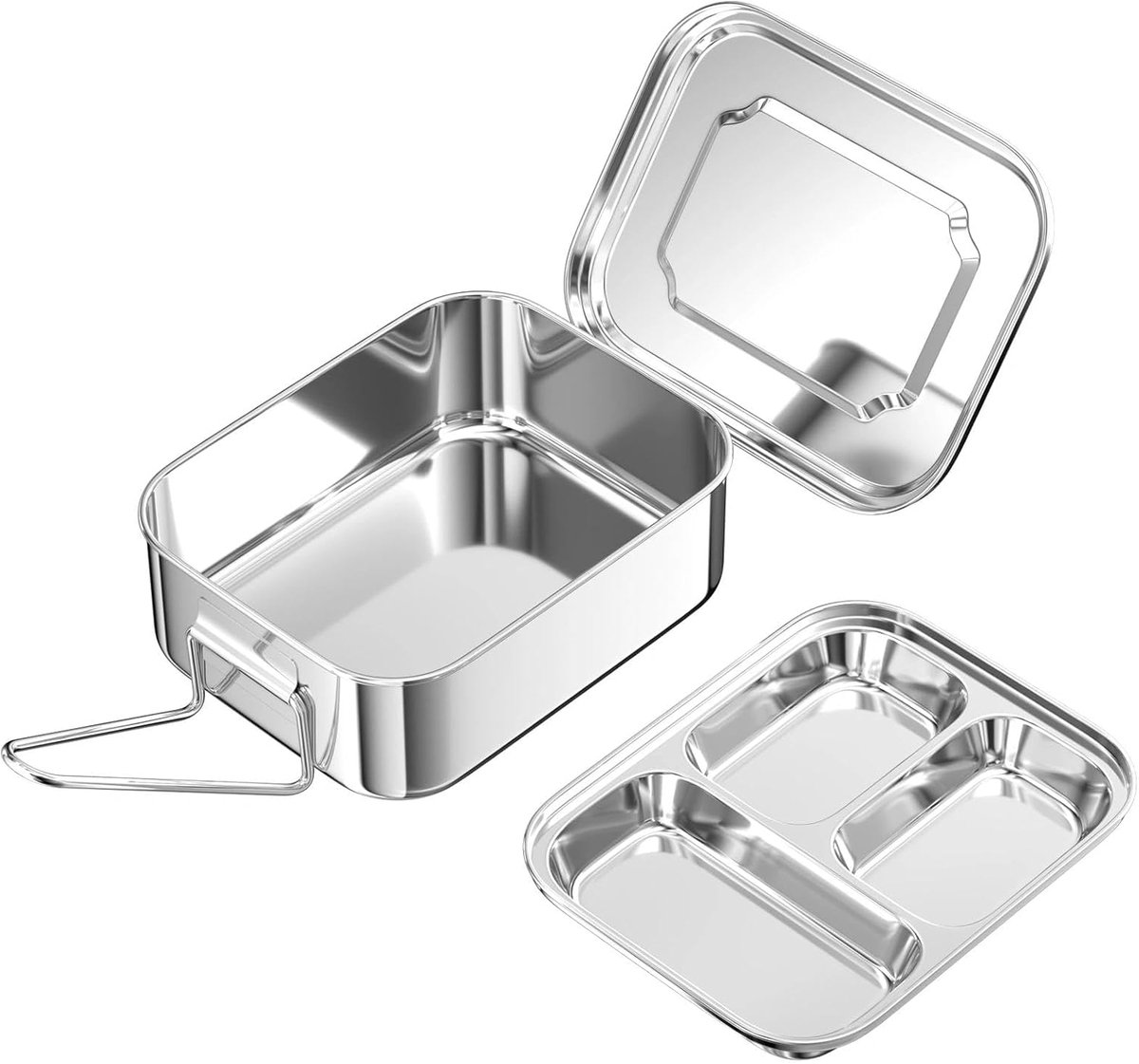 SnelShoppen - RVS Lunchbox met Verwijderbare Verdeler - Bento Box voor Kantoor, School, Reizen - Duurzaam, Roestvrij, 3 Compartimenten, Geschikt voor