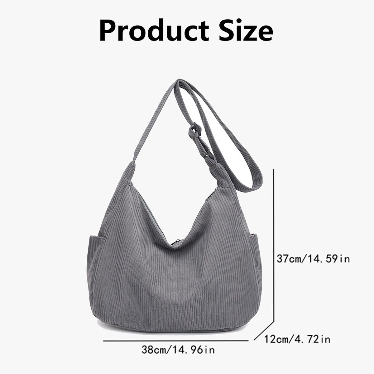 Halve maan tas van corduroy, legergroen, crossbody Moon Bag met verstelbare schouderriem, gemiddelde capaciteit voor werk, school, reizen, winkelen, kantoor en vrije tijd