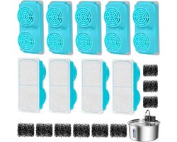 9 stuks reservefilters en 9 sponzen, compatibel met VinDox NautyPaws OrdasPet 3,2 l kattenfontein, roestvrij staal, draadloos