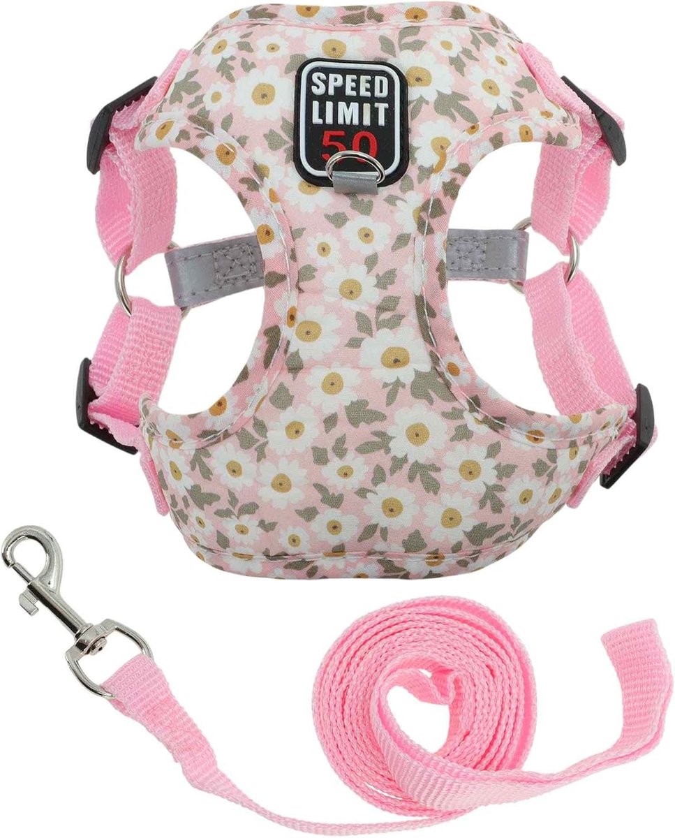 Set met reflecterende strepen en riem voor puppy's, verstelbaar, voor wandelen, slabbetjes voor kleine en middelgrote honden en katten, XL, roze