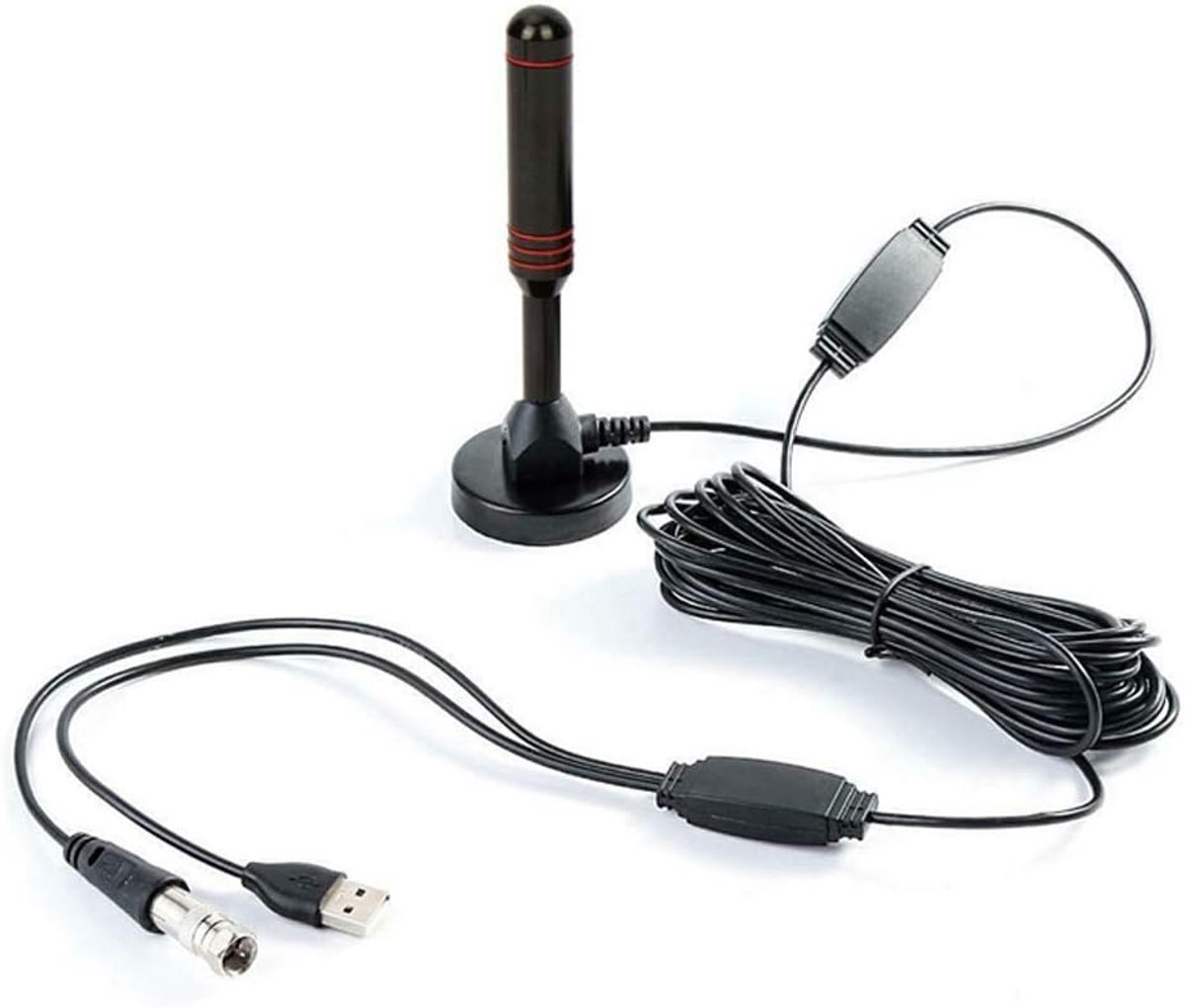 DVBT2 antenne, krachtige DVB-T2 antenne, HD tv-versterker met 5 m kabel, USB en coax-stekker, stabiele magneetvoet