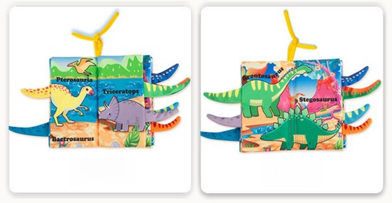 Babyboekjes en speelgoed voor baby's van 0-6-12 maanden, cadeautjes voor babyjongens, waaronder voelboekjes met dinosauruspoppetjes, speelgoed voor in de autostoel voor pasgeborenen van 6-9-12 maanden, badcadeautjes en vulling voor paasmanden. — afbeelding 3