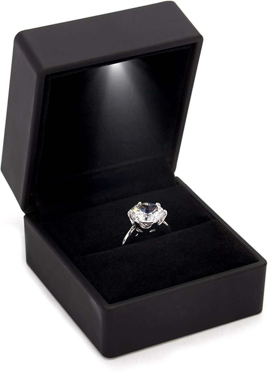 Verlicht, sieradenetui, ringdoos, modieuze verlichte ringbox, opbergdoos, sieraden, geschenkdoos voor bruiloft, verloving, huwelijksaanzoek (zwart)