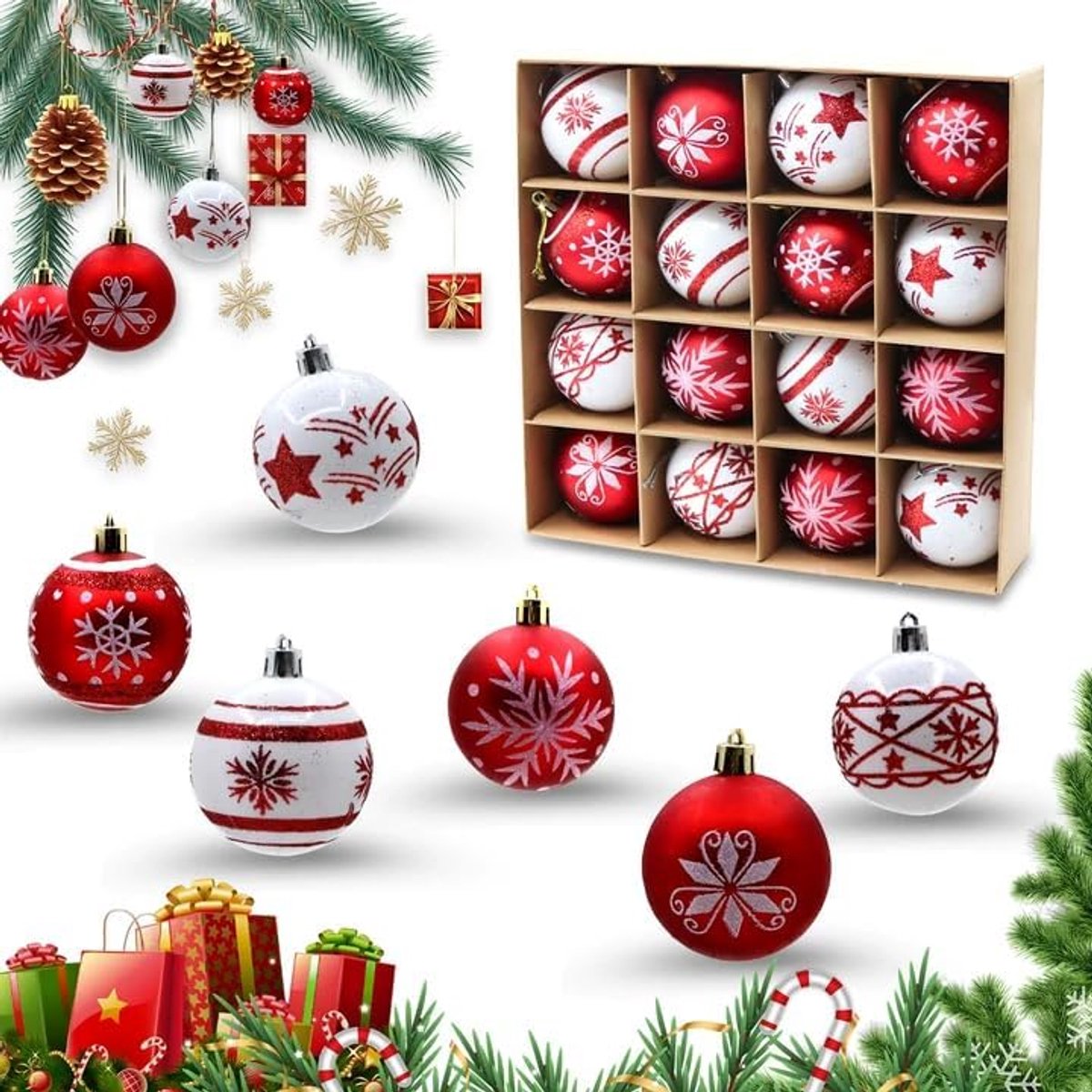 Van 16 kunststof kerstballen