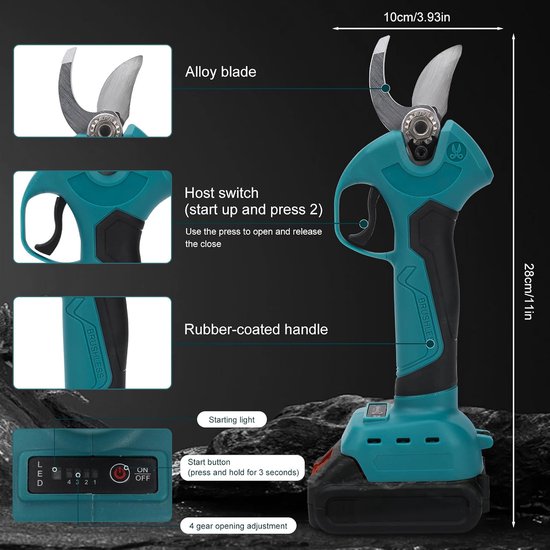 Compatibel met Makita 18 V, Max 45 mm snijdiameter, 1500 W borstelloze motor, SK5 messen, elektrische snoeischaar voor tuin en boomsnoeien (twee accu's) — afbeelding 4