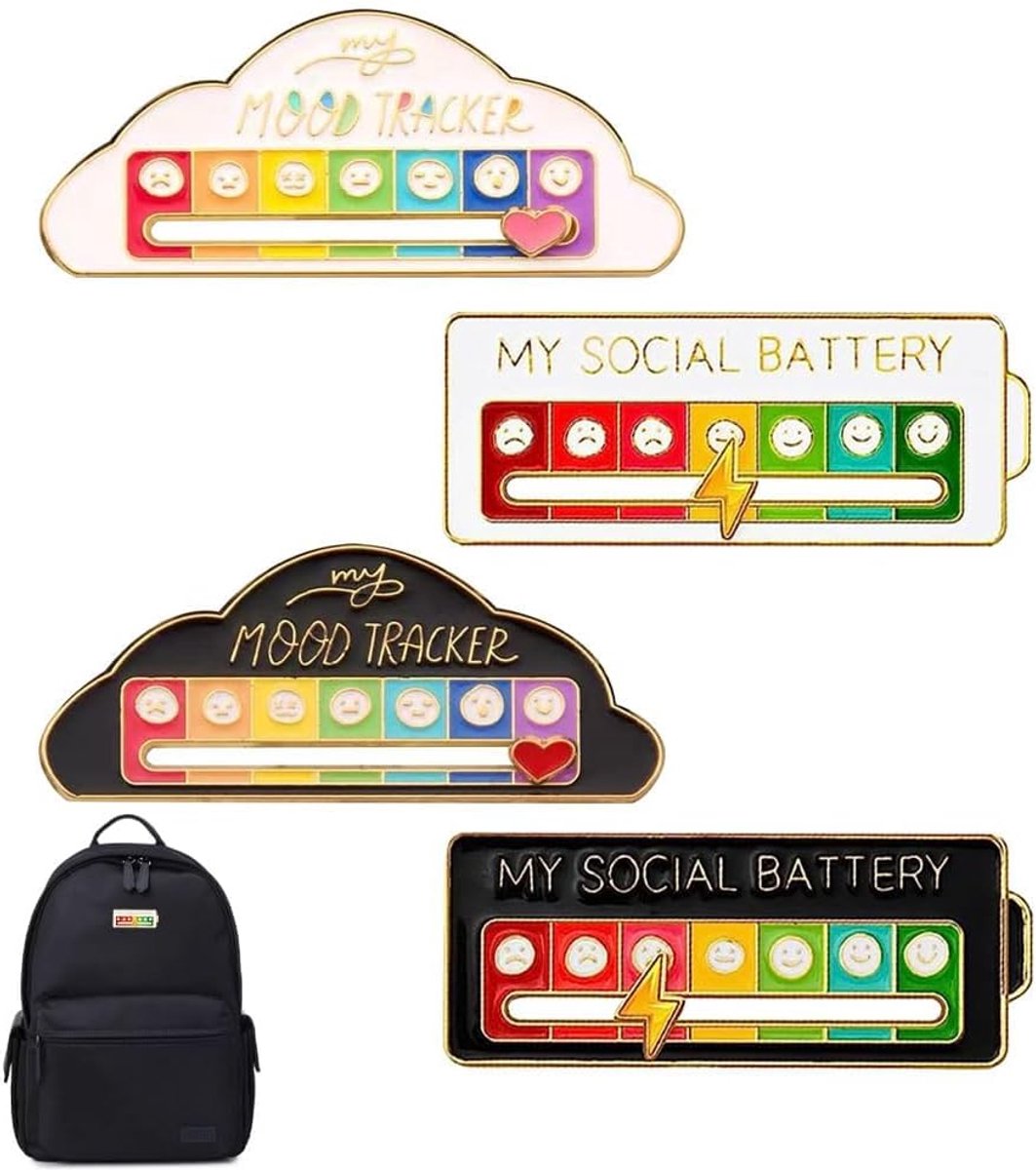 Batterij Mood Pin Badge - 4 Stuks Emaille Broche - Grappige Stemming Pins voor 7 Dagen - Leuke Creatieve Uitdrukking