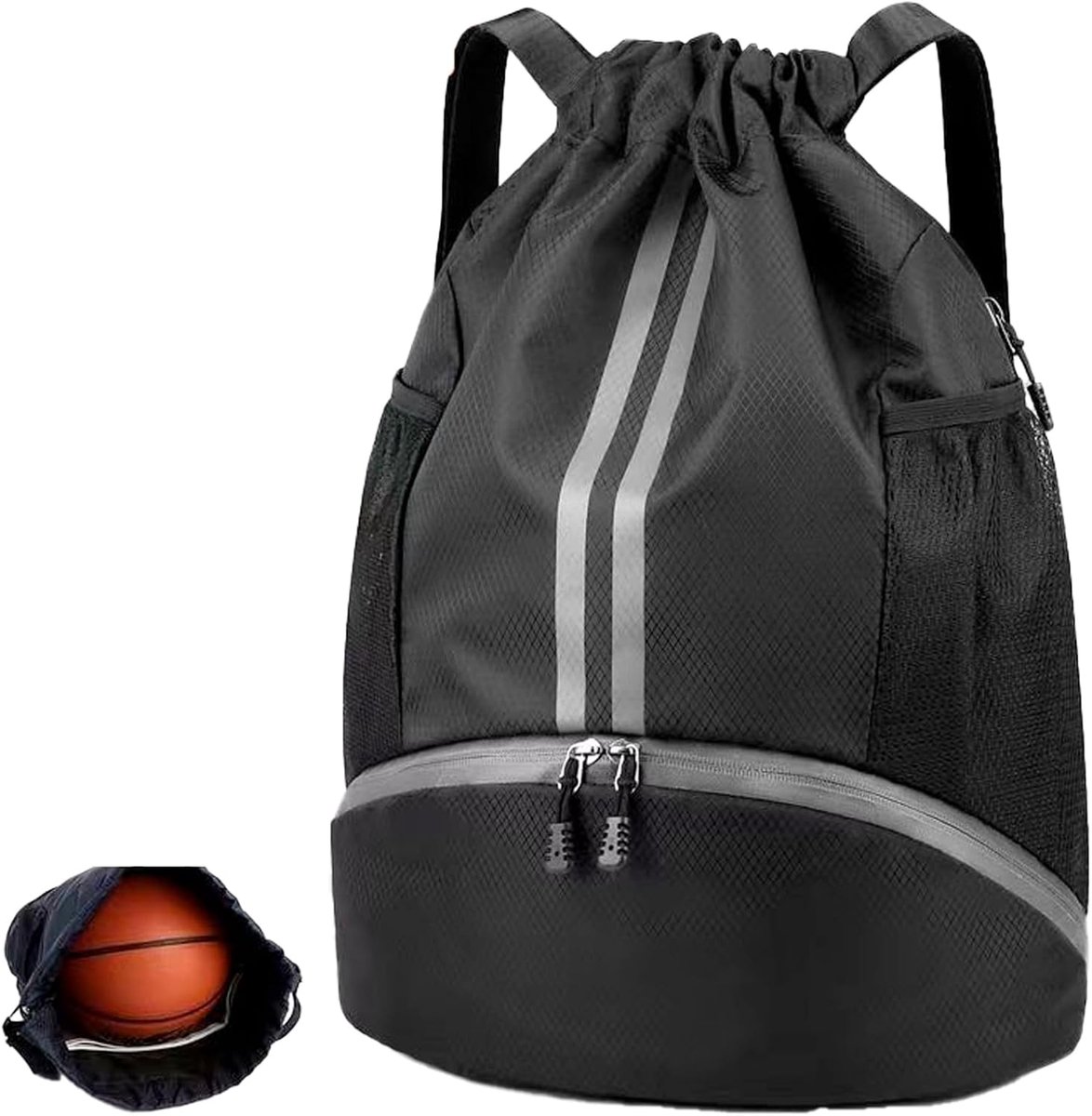Trekkoord tas, waterdichte string gymrugzak, grote sportrugzak, met schoenenvak, reisrugzakken, voor sport, zwemmen, reizen (zwart)