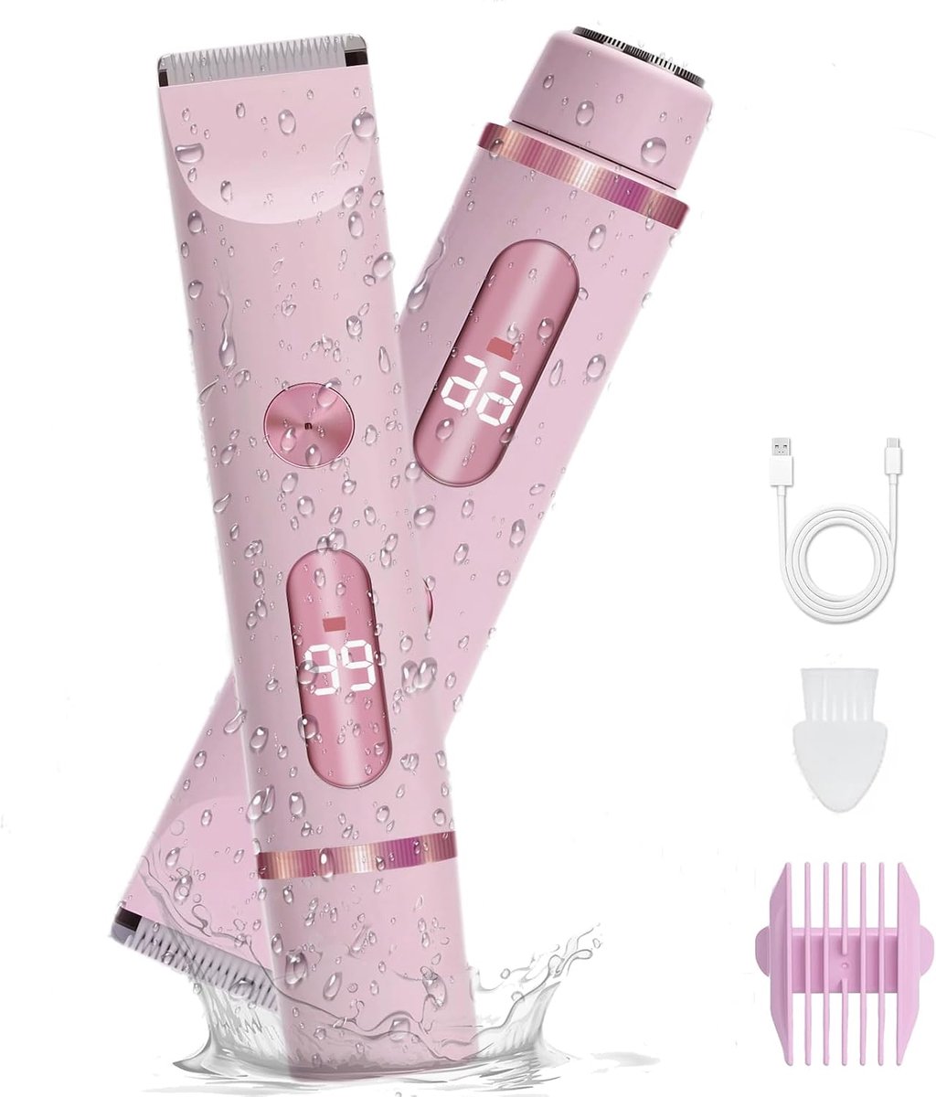 Scheerapparaat voor dames, dubbele kop, draadloze damestrimmer, haartrimmer voor vrouwen, lichaamstrimmer, intieme scheerapparaat, bikinitrimmen, IPX7 waterdicht, nat/droog, ontharing snel en