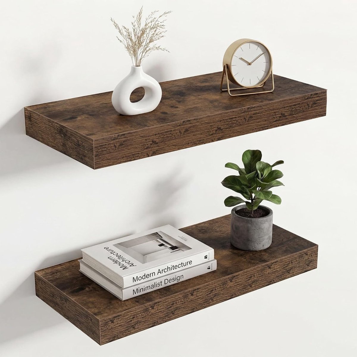 Zwevende Wandplanken Set van 2 - 40 x 16,5 cm - Vintage Bruin - Met Verborgen Metalen Beugels