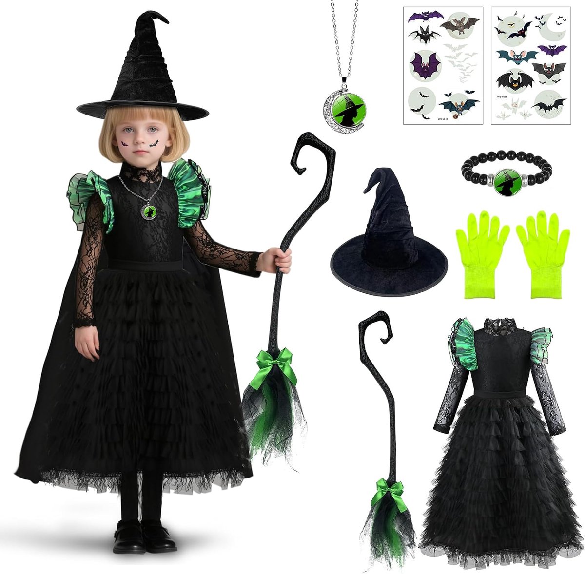 Heksenkostuum voor kinderen, Halloween-heksenkostuum voor meisjes, met