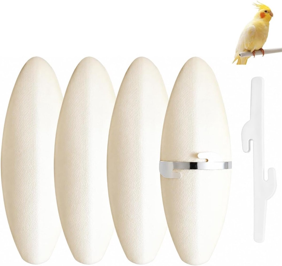 4 sepiabotten voor papegaaien + 2 grote standaarden, 11-13 cm, kauwbaar, voor vogels, schildpadden (nieuw model)