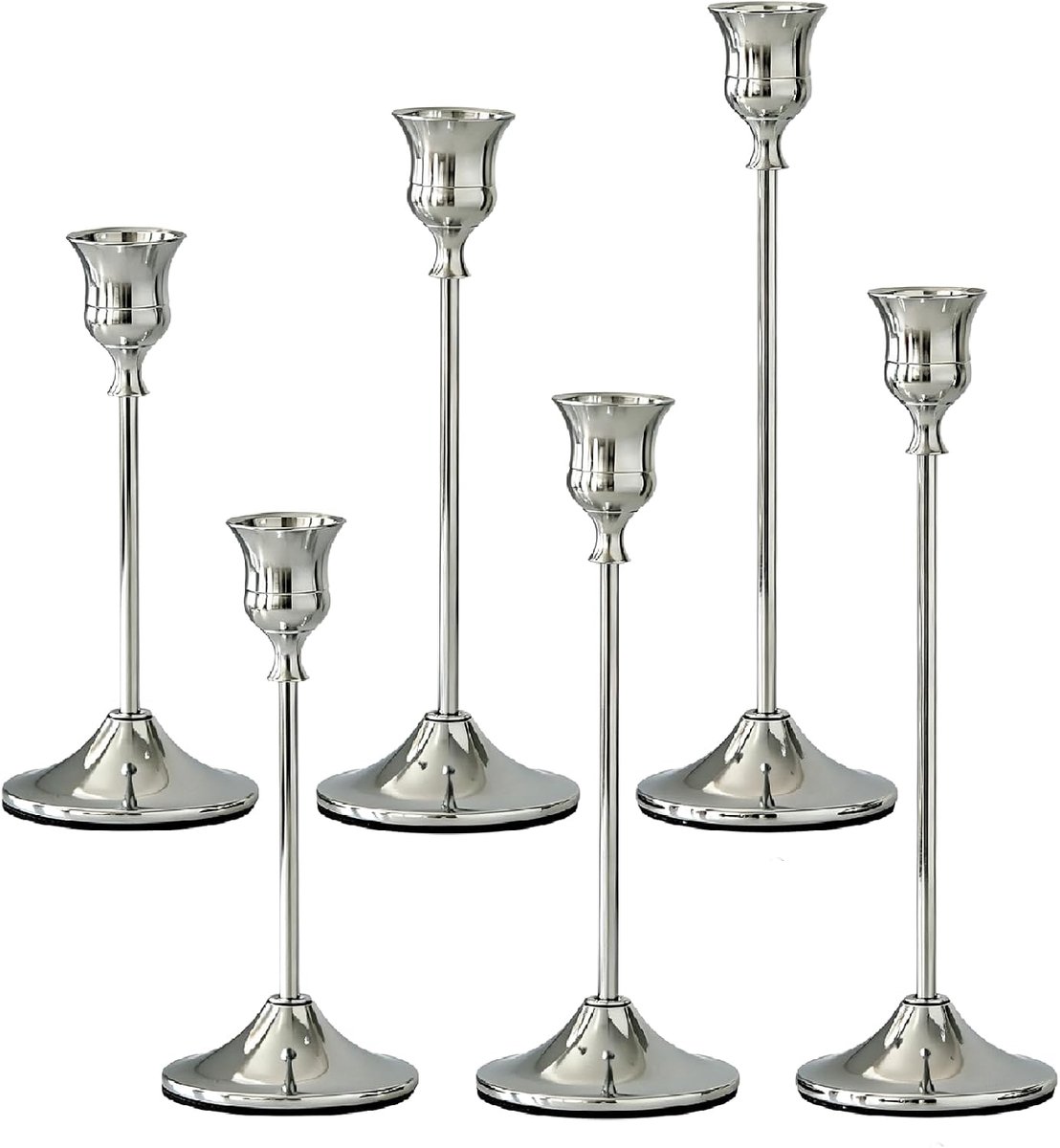 Set van 6 kandelaars van metaal, kandelaars in 3 verschillende hoogtes, demonteerbare staafkaarsenhouder met beschermlaag, vintage decoratie voor diner, woonkamer en tafeldecoratie