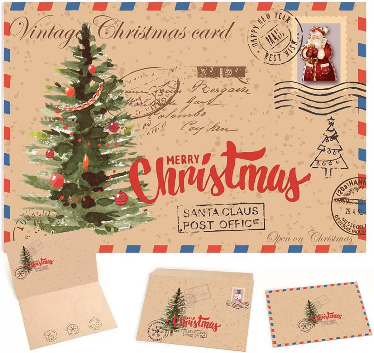 Kerstkaarten met envelopset (15 stuks), kerstkaart, motief voor de mooiste kerstgroeten in kraftpapier-look - Vrolijk kerstfeest (F)