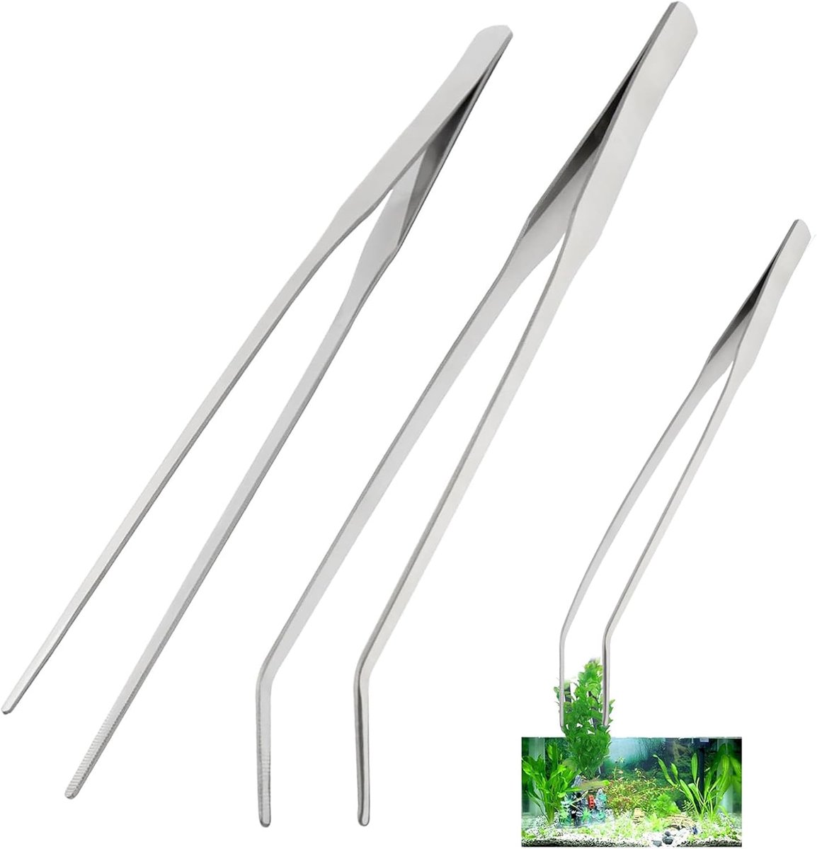 Aquariumpincet, 2 stuks rechte pincet en gebogen punt, lang 27 cm pincet roestvrij staal voor hagedissen, spinnen, slangen, aquarium, voedergereedschap