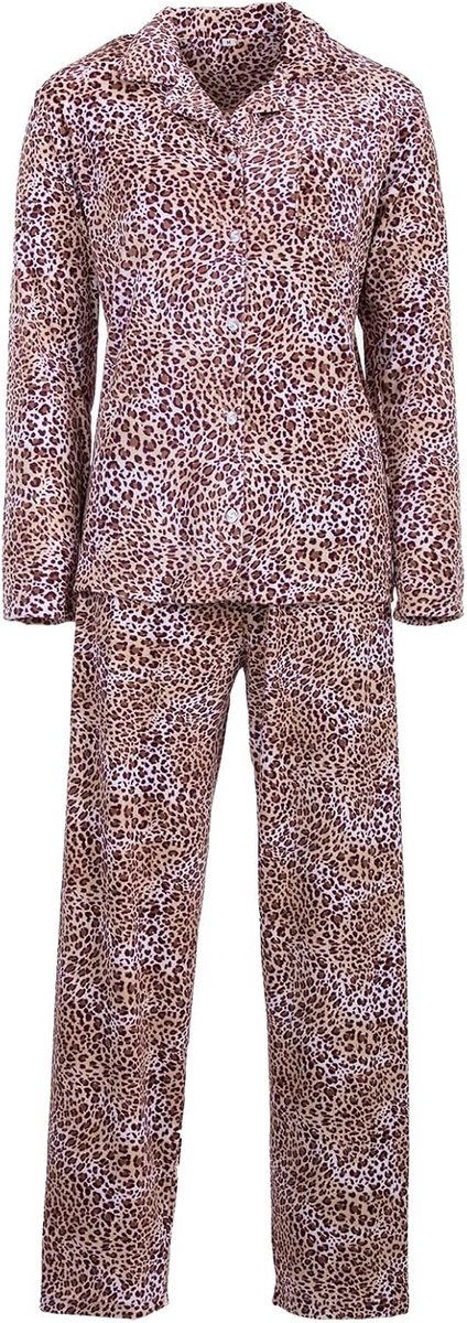 Pyjama dames lange mouwen in Leo-look met knoopsluiting M-2XL