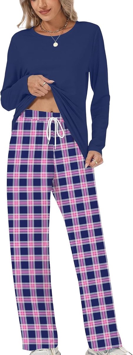 Pyjama voor dames, lange pyjamaset, nachtkleding, loungewear met