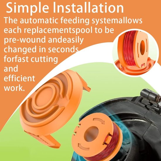 3 stuks grastrimmer spoel compatibel Worx CGT183A, CGT18LA1, WA0004, WG150, WG151, WG152, WG153, met WA0010 Cover, spoel grasmaaier lijn Worx vervanging — afbeelding 3