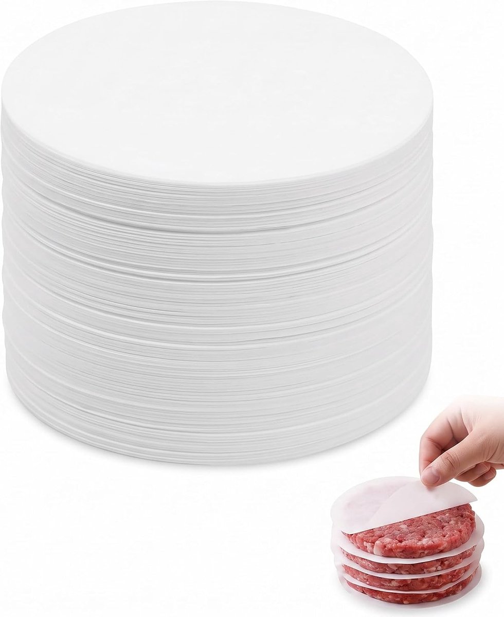 500 stuks oliepapier, rond, 11 cm, voor hamburgers, vetdichte papieren schijven voor hamburgerpers, anti-aanbakbladen voor levensmiddelen, invriezen en grillen