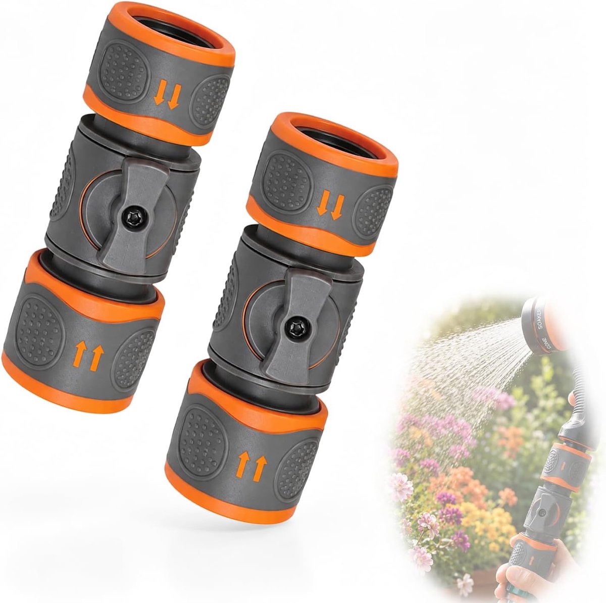 2 Universele Tuinslangconnectoren 1/2" en 3/4" met Sluiting
