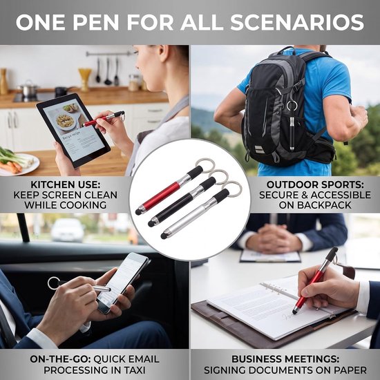 Set van 3 universele styluspen voor tablet en mobiele telefoon, capacitieve stylus met hoge precisie, compatibel met (rood, zwart, zilver) — afbeelding 4