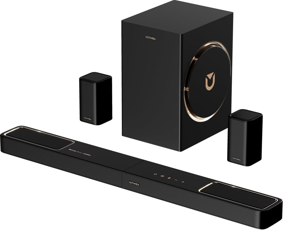 SnelShoppen - 5.1.2 Soundbar met Dolby Atmos, Surround Sound Systeem voor TV met 2 Surround Speakers, App Controle, Subwoofer voor Thuisbioscoop, BT 5