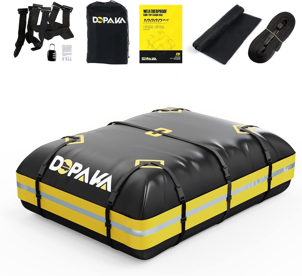 SnelShoppen - 15 m³ Opvouwbare Waterdichte Dakkoffer - Luchtvaartbagagebox met Antislipmat en 6 Deurhaken voor Auto's en SUV's - Perfect voor Camping