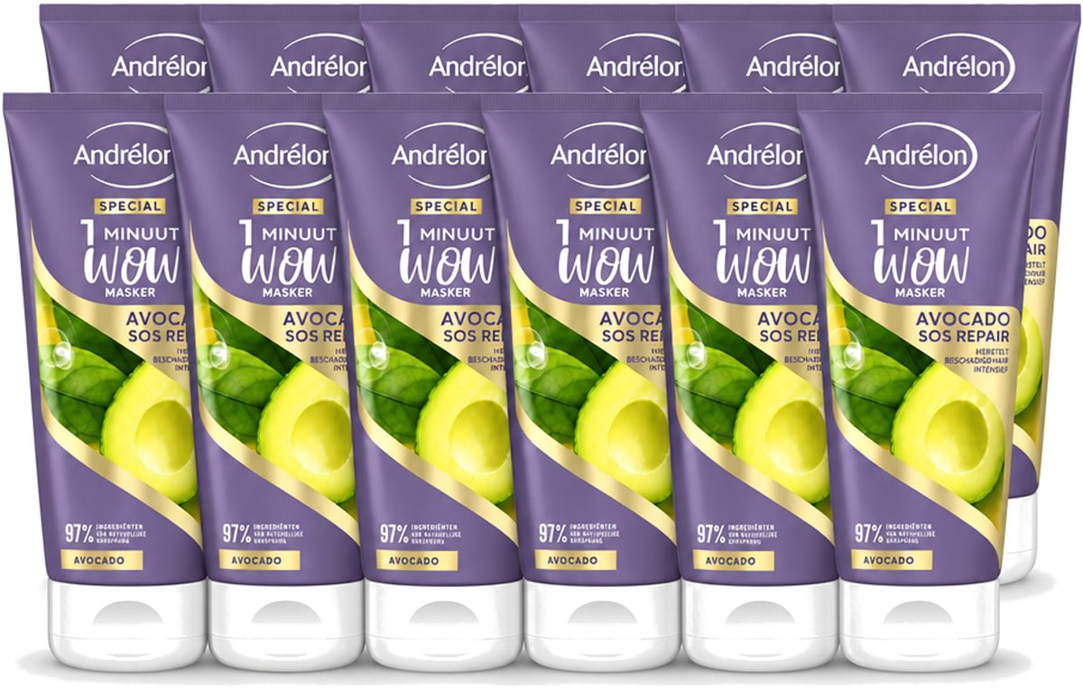 12 x Andrélon - 1 Minuut Wow Haarmasker - Avocado SOS Repair - 180 ml - Voordeelverpakking - 12 stuks