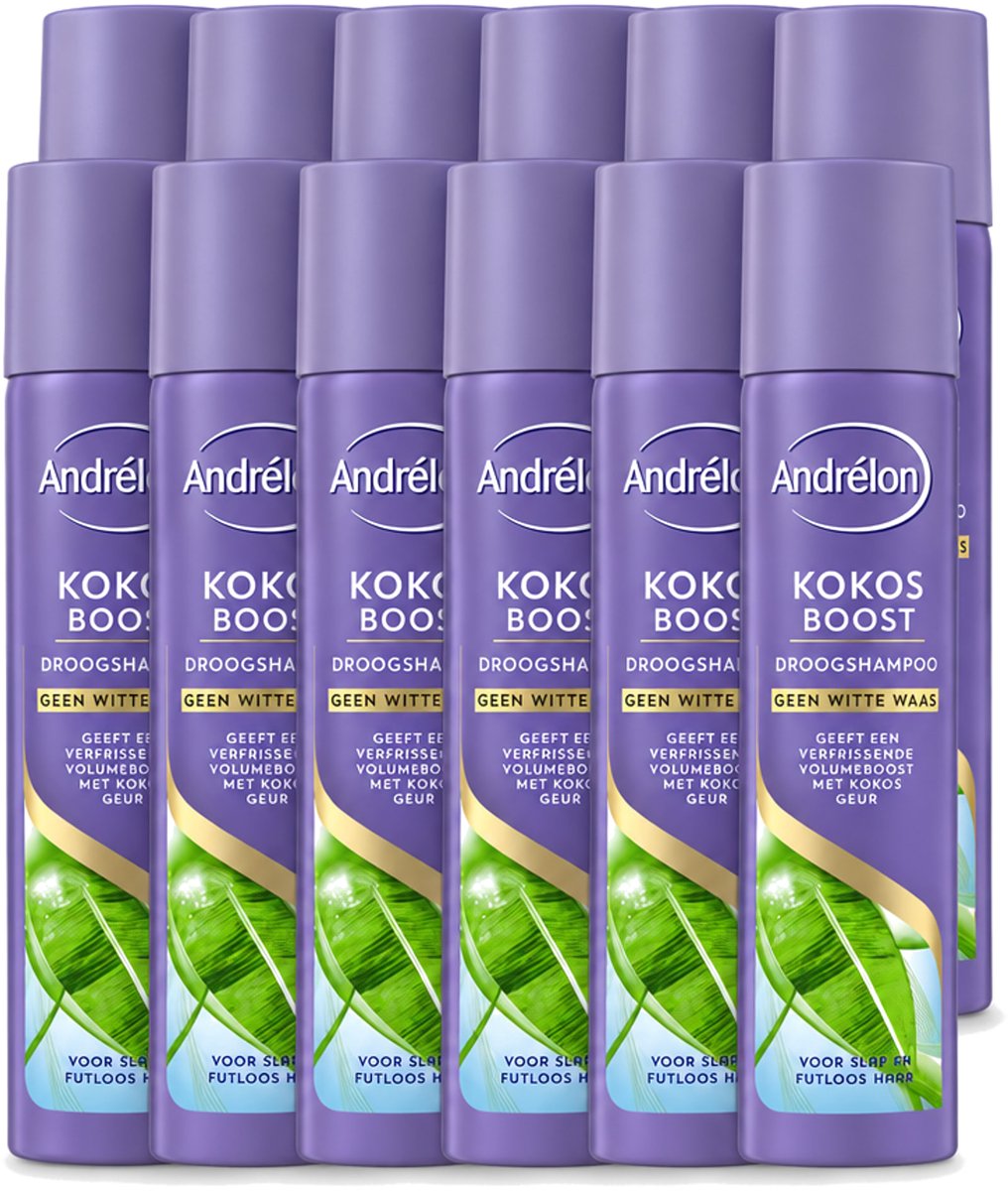 12 x Andrélon - Kokos Boost - Droogshampoo - Fris & Vol Haar - 245 ml - Voordeelverpakking - 12 stuks