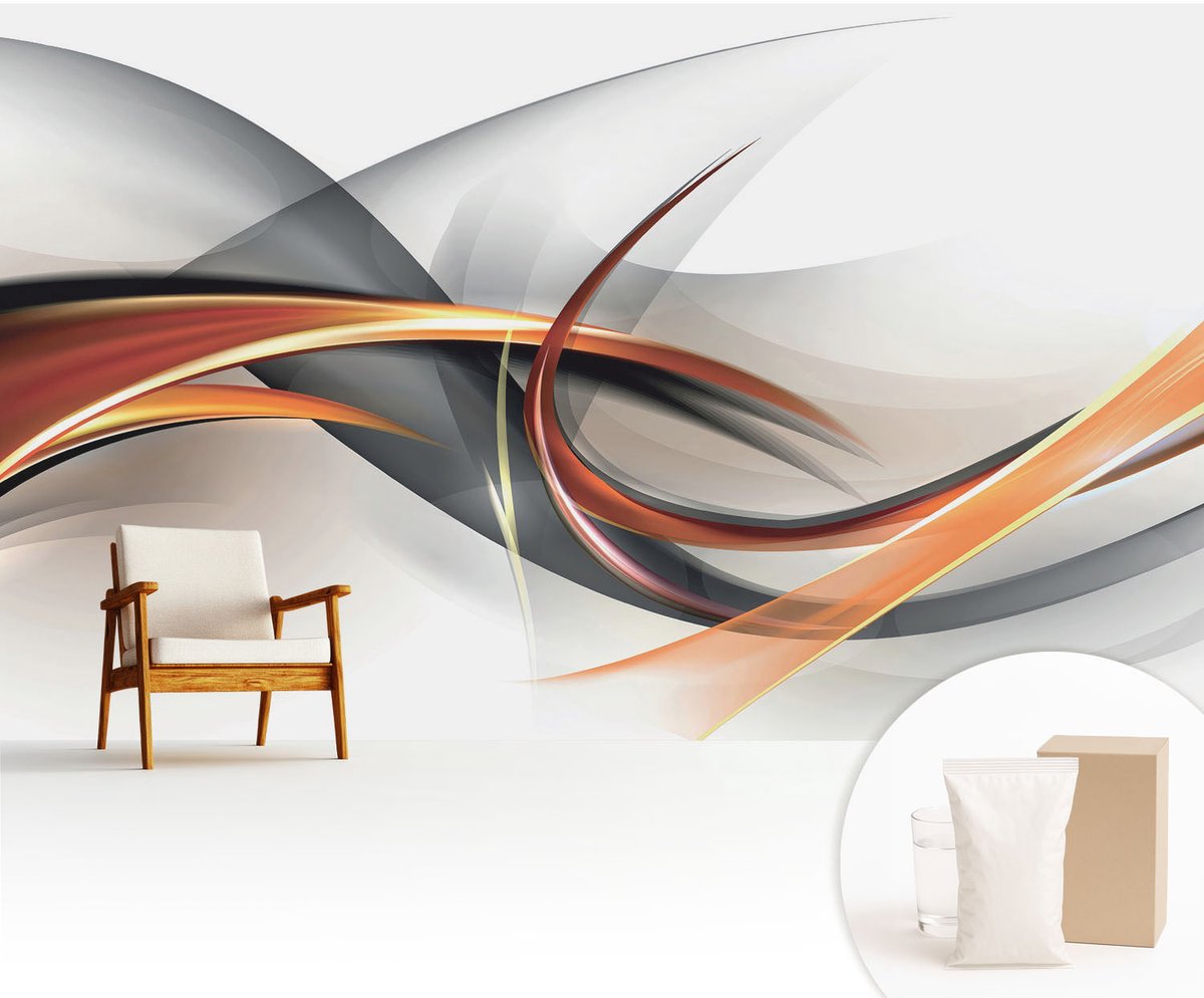 Wallfluent Fotobehang - Wit Vliesbehang - 416x254 cm - Abstracte Dynamica Fotobehang Vlies - Woonkamer behang Abstractie - Muurschildering - Woonkamer behang