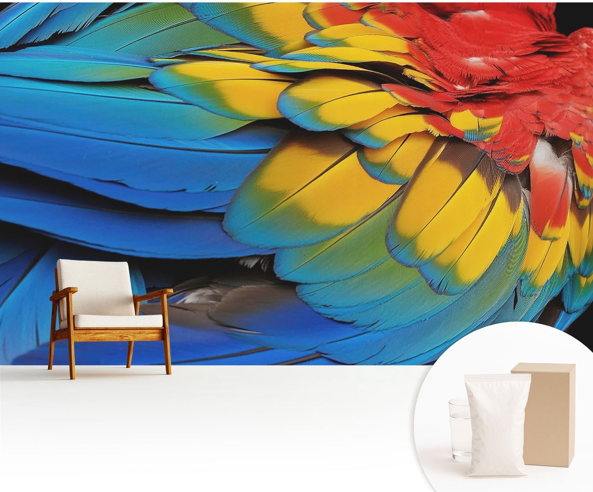 Wallfluent Fotobehang - Blauw Vliesbehang - 416x254 cm - Regenboogveren Muurschildering - Slaapkamer behang Dieren - Fotobehang Vlies - Slaapkamer behang