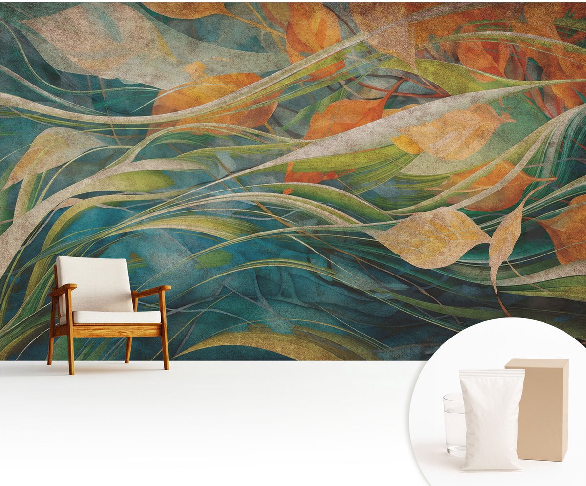 Wallfluent Fotobehang - Wit Vliesbehang - 416x254 cm - Herfstlandschap Fotobehang Vlies - Woonkamer behang Bloemen En Planten - Muurschildering - Hal behang