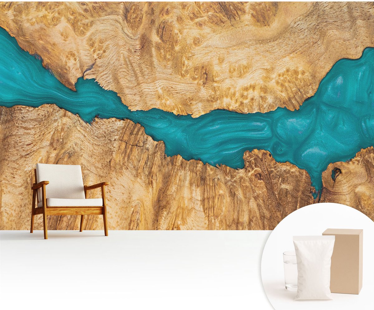 Wallfluent Fotobehang - Bruin Vliesbehang - 416x254 cm - Hout En Hars Fotobehang Vlies - Woonkamer behang Texturen - Muurschildering - Woonkamer behang