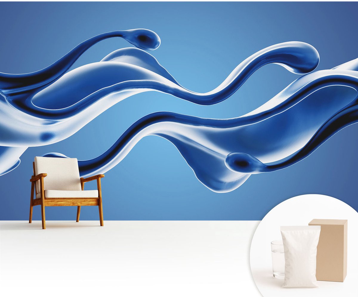 Wallfluent Fotobehang - Blauw Vliesbehang - 416x254 cm - Abstracte Lichtheid Fotobehang Vlies - Woonkamer behang Abstractie - Muurschildering - Woonkamer behang
