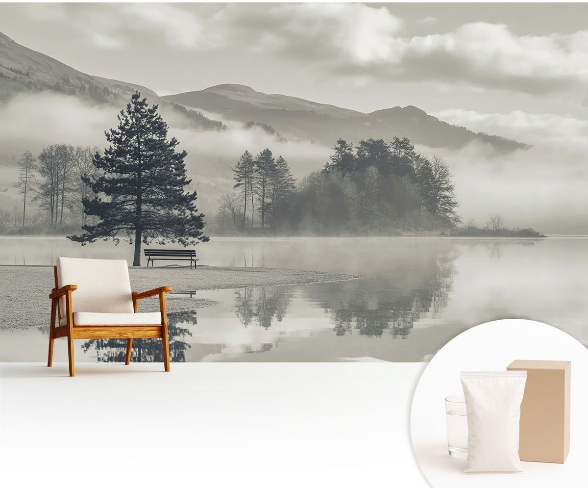 Wallfluent Fotobehang - Grijs Vliesbehang - 416x254 cm - Romantisch Landschap Muurschildering - Slaapkamer behang Landschappen - Fotobehang Vlies - Slaapkamer behang