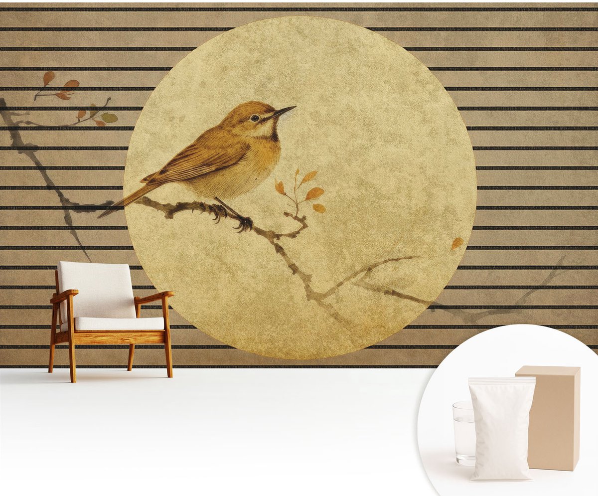 Wallfluent Fotobehang - Wit Vliesbehang - 416x254 cm - Harmonievogel Fotobehang Vlies - Woonkamer behang Dieren - Muurschildering - Hal behang
