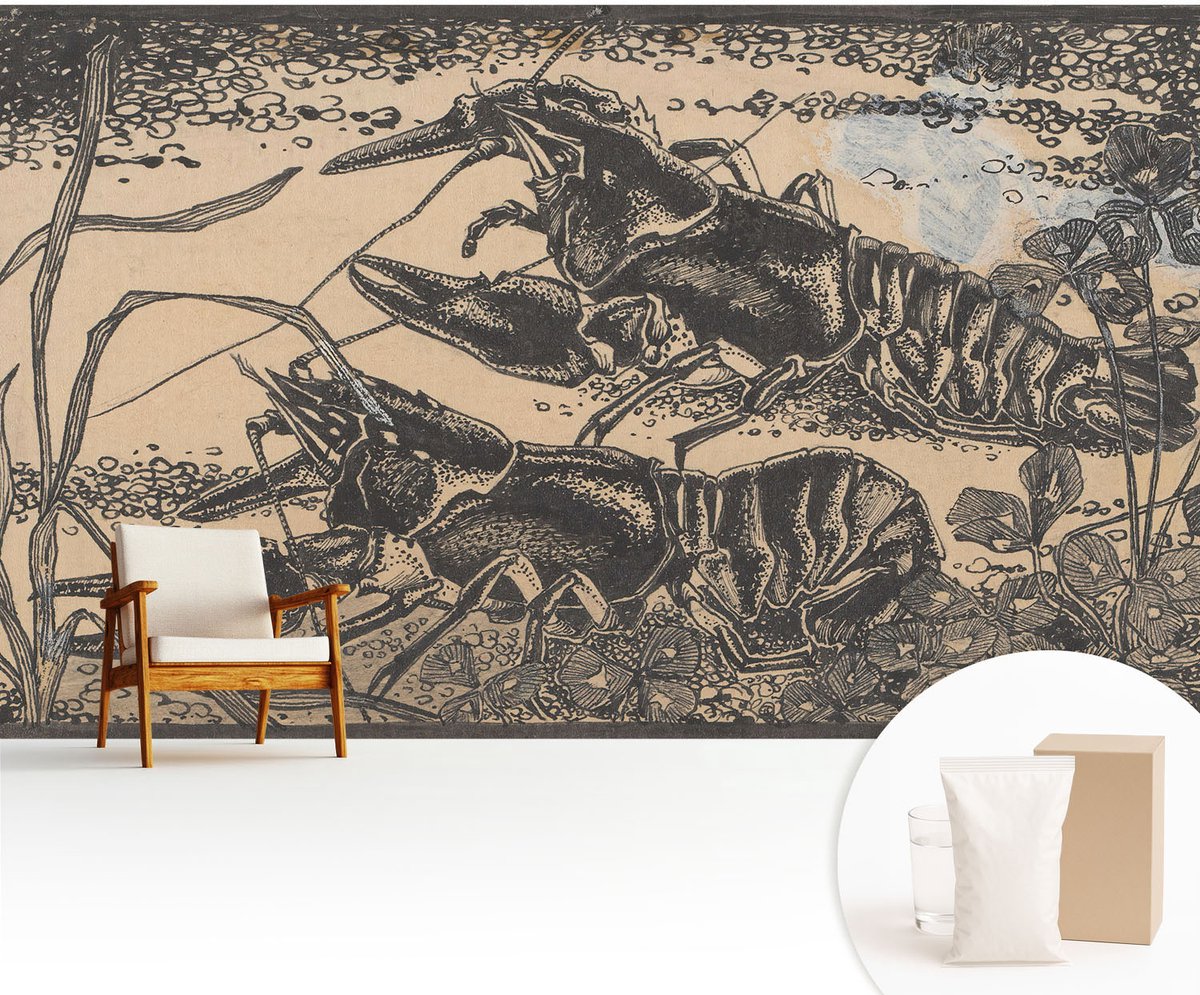 Wallfluent Fotobehang - Zwart Vliesbehang - 416x254 cm - Waterkreeft Muurschildering - Gang behang Dieren - Fotobehang Vlies - Slaapkamer behang